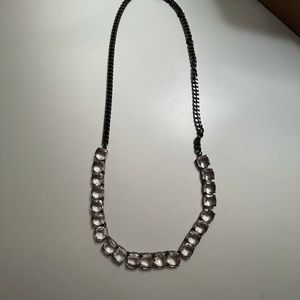 J. Crew clear crystal and gunmetal necklace.